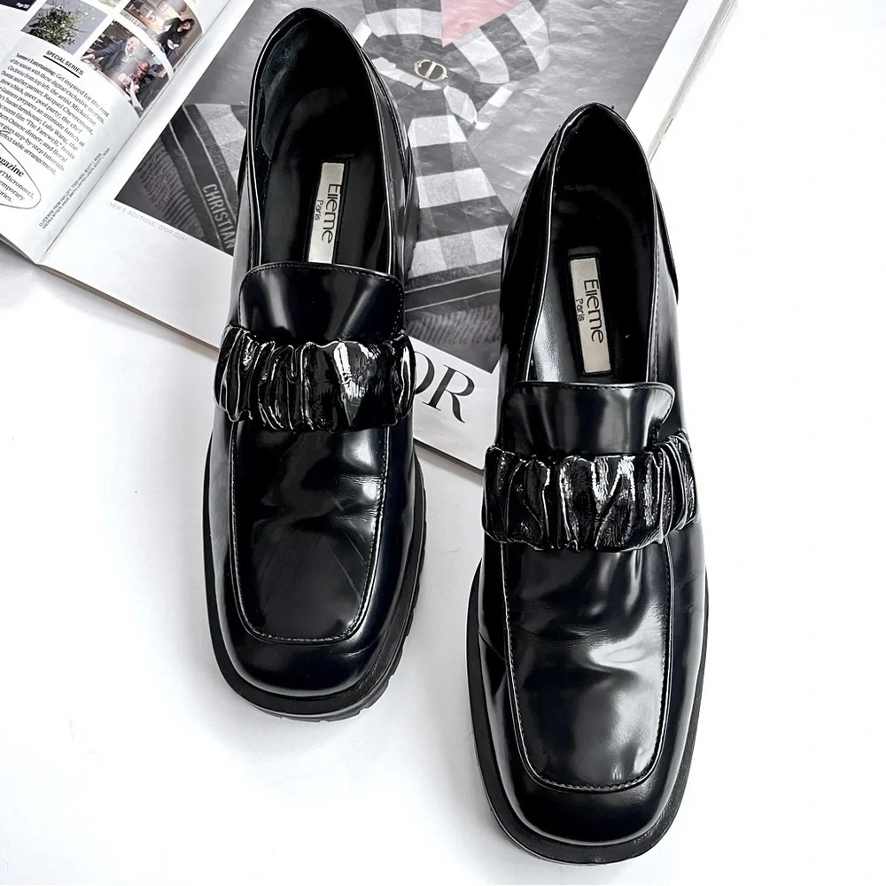 Elleme Paris Grunge Women's Chouchou Square Toe Black Loafers Size 38.5 US 8.5